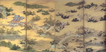 vues célèbres de Sagano et vues célèbres de Uji paire 2 Kano Eitoku japonais Peinture à l'huile